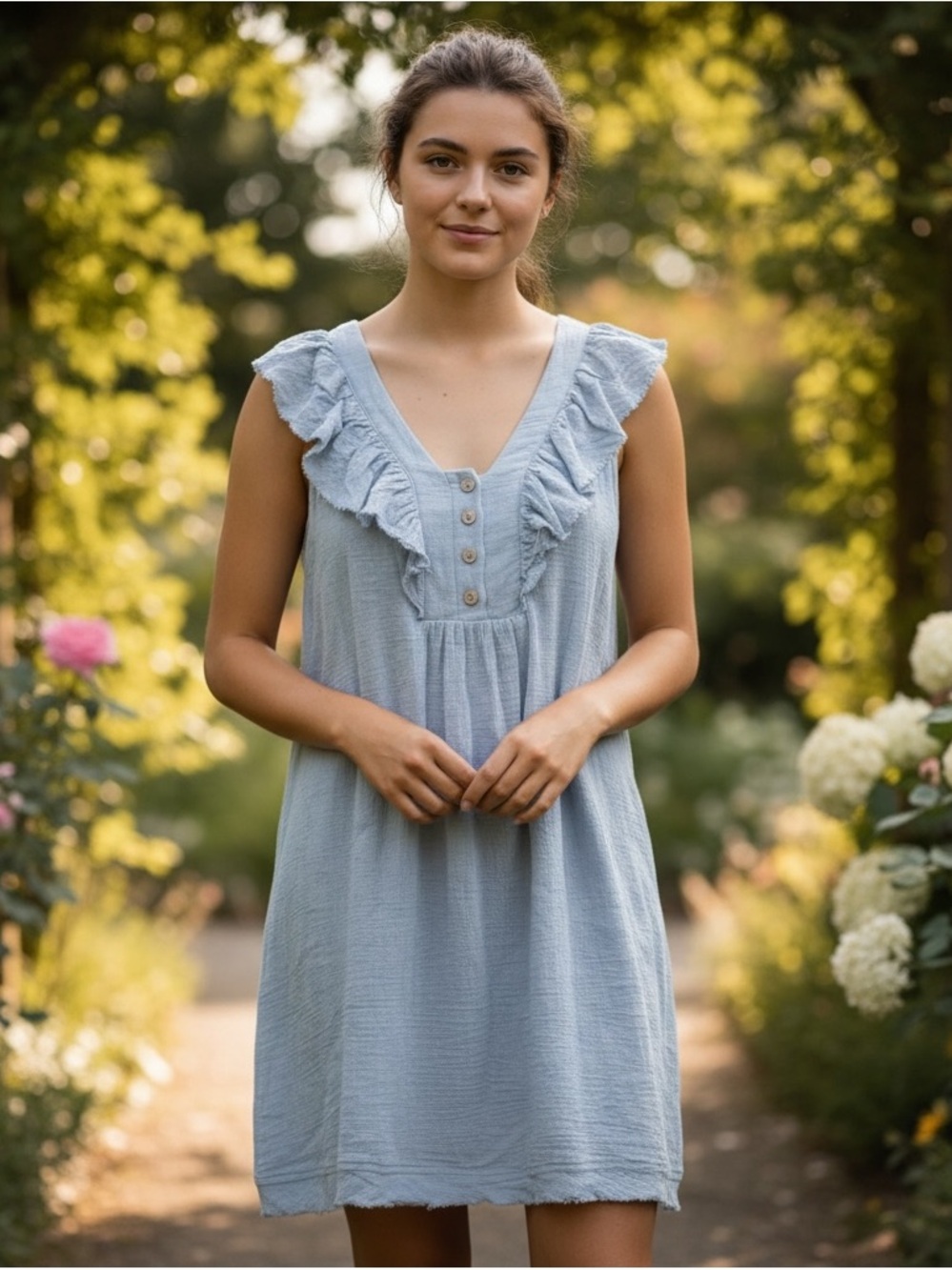 Light Blue Ruffled Sleeve Mini Dress size M Newbury Kustum